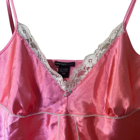 Baby Doll Cami Top Pink Satin Lace Fairy Coquette Y2K Midnight Magic SZ 1-2X - Picture 2 of 8